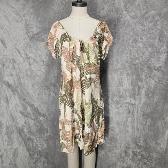 Manuhealii Dresses & Skirts - Vintage Manuhealii Dress Womens XL Green Tan Fern Rayon Short Sleeve Hawaiian